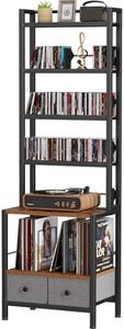 DVD Storage Vinyl Record Storage Rack, 6-Tier CD Rack Tower with Drawers for CDs, DVDs, Albums, Books & Games, Vinyl Record Holder & DVD Shelf Organizer for Living Room & Home Office, 20.8x11.8x63Inch
