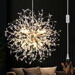 JZQWCK Modern Crystal Chandeliers Firework,Crystal Light Fixture,8-Light Plug in Crystal Chandelier, Hanging Lights with Plug in Cord 17.06ft for Dining Room Living Room Bedroom