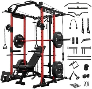 Mikolo K6 Power Cage, Power Rack with Cable Crossover System, Home Gym Packages with Weight Bench, Olympic Barbell, 230b Rubber Weight Set-Red