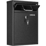 Uniclife Wall Mount Mailbox for Outside, Anti-Theft Heavy Duty Locking Mailbox, Large Letterbox with Key Lock, Security Mail Box, Safe Key Drop Box, Steel Cash Drop Box for Home Office, Black