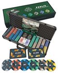Bullets Playing Cards, 'Paulie' Poker Set with 500 Ceramic Poker Chips with printed values, including Double Pack of Bullets Poker Cards, Plaques
