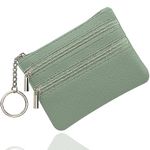 Small Coin Purse, Small Wallet for Woman, Change Wallet, Zipper Coin Pocket Small Ladies Purse with 3 Compartments & Keychain, Small & Lightweight, Easy to Carry（Light Green）