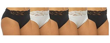 JMC Trading Company LADIES LACE HIGH LEG BRIEFS 5 PACK - BLACK WHITE SIZE 14