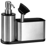 Oriware Kitchen Sink Caddy with Soap Dispenser, Multi-Purpose Liquid Dish Soap Dispenser with Brush and Stainless Steel Sponge Holder