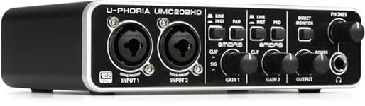 Behringer UMC202HD Audiophile 2x2, 24-Bit/192 kHz USB Audio Interface with Midas Mic Preamplifiers | For Recording Microphones and Instruments