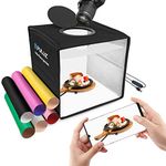 PULUZ 9.8 inch/ 25CM Light Box Portable Photo Box Booth with 10 Levels of Adjustable Brightness, High Definition LED Ring Light with 96 Beads and 12 Coloured Backdrops for Product Photography