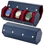 Watch Roll Travel Case for Men and Women- 3 Watch Storage and Organizer-Secure Storage with Innovative Removable Pillows & Solid Dividers for Home Storage, Travel and Display (3 Slot-Hexagon, Blue)