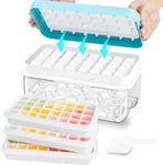 ZZWILLB Ice Cube Tray, Ice Tray with Lid and Bin and Ice Scoop, Ice Cube Pop Out Tray, Ice Cube Trays for Freezer, Ice Cube Molds, BPA Free, Easy Release Stackble Spill-Resistant (Blue 3 Tier)…