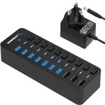 SABRENT Powered USB Hub 10 Port 60W USB Extension Hub (7 USB hub + 3 charging ports) USB docking station, multiport hubs, LEDs on/off Switch for pc Laptop MacBook (HB-B7C3)