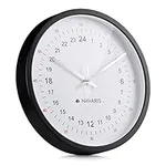 Navaris 24 Hour Analogue Wall Clock - 24 Hour Unusual Quirky Wall Clock with 24hr Analogue Display and Smooth Movement - Black with White Face