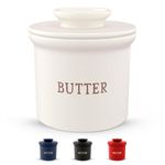 Kook Butter Keeper Dish, French Ceramic Crock with Lid, Embossed Container, For Soft Butter (Oatmeal)