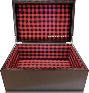 Large Oak Wooden Keepsake Box - Storage Box Lined with Buffalo Plaid - Wooden boxes with Hinged Lid - Decorative Box for Home Jewelry Baby (Hinge Box)