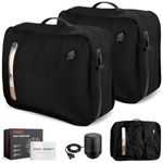 Vacuum Bags for Travel with Wired Pump, Travel Compression Bags for Clothes, 180° Open Zipper, Save 80% Space, IP68 Waterproof Space Saver Bags for Suitcase Backpack Home Storage (Black 2PC + Pump)