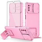 Asuwish Phone Case for Samsung Galaxy A03s US Version 5G 2022 with Screen Protector and Slide Camera Cover Kickstand Protective Cell Accessories Gaxaly Ao3s A 03s SM-A037U SM A037U Women Men Pink