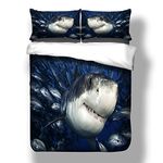 FANSU Bedding Sets Duvet Cover Set 3 Piece, Polyester Microfiber 3D shark Bedroom Duvet Set 2 x Pillowcases 1 x Quilt Case for Double King Single Bed (Double-200x200cm, Navy blue)