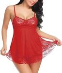 DVKA Creations Baby Doll Dress & Nightwear Women's Net Solid Midi Babydoll Nightwear_4NCH (Free Size, Red)