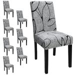 Dining Room Chair Covers Set of 8, Stretch Printed Parsons Chair Slipcovers Spandex Removable Washable Kitchen Chair Protector Cover for Dining Room, Hotel, Ceremony(Grey)