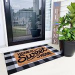 100% Coco Coir Welcome Mat + 28 x 43 Inches Buffalo Plaid Rug Combo Set - Farmhouse Front Porch Entryway Fall Decor Floor Mat, Doormat Indoor Outdoors Spring Mats Home Sweet Home