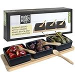 Moritz & Moritz 7 pcs Serving Set Curry - Bamboo Serving Plate with Ceramic Bowls and Bamboo Spoons - Chip and Dip platter as Tapas Bowls, Dip Bowls, Snack Bowls and Candy Dish