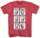 Marvel mens 30/1 Little Feelings-1 Marvel Guardians of The Galaxy Groot Feelings Today I Feel Adult T Shirt Tee, Red Heather, X-Large US