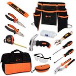 JOY TOWN Kids Real Tool Set - Junior Steel Forged Tool Kit For Children With Real Hand Tools, Kids Tool Belt, Portable Tool Bag, Perfect Learning Tools For Home Diy (Orange & Black)