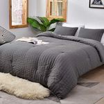 AveLom Seersucker Full Comforter Set (80x90 inches), 3 Pieces- 100% Soft Washed Microfiber Lightweight Comforter with 2 Pillowcases, All Season Down Alternative Comforter Set for Bedding, Grey