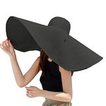 Oversized Beach Straw Hats for Women Extra Large Wide Brim Beach Hat Foldable Roll up Floppy Sun Hat Summer Outdoor, Black, Large-XX-Large
