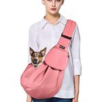 SlowTon Pet Carrier, Hand Free Sling Adjustable Padded Strap Tote Bag Breathable Cotton Shoulder Bag Front Pocket Safety Belt Carrying Small Dog Cat Puppy Machine Washable (Pink)