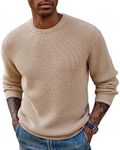 PJ PAUL JONES Mens Crewneck Sweaters Slim Fit 2023 Fashion Waffle Pullover Sweater Khaki XL