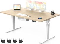 KAIMENG Electric Standing Desk 160x80cm with USB Charging Sit Stand Reminder Height Adjustable Desk, Stand Up Home Office Desk with 3 Memory Functions and Hook, Cable Management Tray, Maple