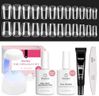 Beetles Gel Nail Kit Short Square with Nail Dehydrator and Primer, 576Pcs Half Matte Etch-X Gel Tips Solid Glue Mini Lamp Acrylic Tips Easy DIY Extension Set Gift for Women