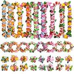 Aviski 32 Pieces Hawaiian Leis Party Decorations, Hawaiian Flower Necklace Flowers Bracelets Headband, for Tropical Hawaiian Party Theme Beach Party Hawaiian Night Bar Beach Vacation