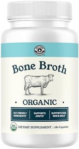Grass-Fed Bone Broth Capsules with Collagen from Organic Bone Broth Powder. Collagen Supplement for Nails, Hair, Joints and Digestive Health* Support. Gut Friendly-Ingredients, 180 Capsules