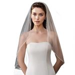 GAODESI Wedding Veil Pearls and Crystals Beaded Edge 1 Tier Fingertip Length Bridal Veil, 30 Inches- Off White, One Size