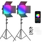 Neewer 2 Packs 660 PRO RGB LED Video Light with App Control Stand Kit, 360° Full Color, 50W Dimmable Bi-Color 3200K~5600K Video Lighting CRI 97+ for Gaming/Streaming/YouTube/Photography (KIT 01)