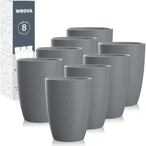 Wheat Straw Cups 8 PCS Good Alternative to Plastic Reusable Cups 12 oz Unbreakable Drinking Cup Reusable Dishwasher Safe Water Plastic Glasses Grey