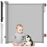 DIKOTS Dual Lock Grey Retractable Stair Gates for baby & Pet - Extends to 140 cm wide, 86 cm tall baby gate - Retractable Stair Gates for Dogs, baby gate for stairs, Indoor, doorways - Dog gate indoor