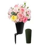 Metal Grave Vase Cemetery Vases Grave decoration Memorial Floral Vase Cemetery Flower Holder Headstone Vase Grave Lawn Vase with floral foam and Long Spike (the spike has been upgraded and reinforced)