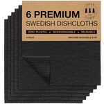 Swedish Dishcloths 6 Pack Artisan Black Eco Friendly Reusable Sustainable Biodegradable Cellulose Sponge Cleaning Cloths for Kitchen Dish Rags Washing Wipes Paper Towel Replacement Washcloths