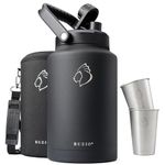 BUZIO One Gallon Vacuum Insulated Jug, Insulated Beer Growler, 18/8 Food-grade Stainless Steel 128oz Water Bottle Comes with Two Stainless Steel Cups Thermo Canteen Mug,Black