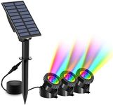 T-SUN Solar Pond Lights, 3 in 1 RGB Color Changing Underwater Pond Lights, Outdoor Waterproof LED Landscape Spotlights for Fish Tank Garden Yard Pool Pond Fountain Waterfall Decoration(3 Head Lamp)