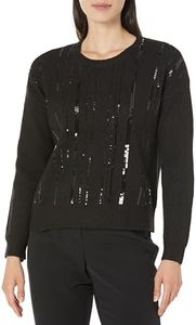 Calvin Klein Women's Sequin Crew Neck Long Sleeve Sweater, Black