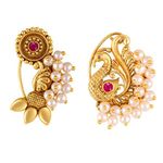 Vighnaharta Gold Plated with Pearl Alloy and Artificial stone CZ Non Piercing Maharashtrian Nath Nathiya Combo./ Nose Pin valentine day gift valentineday gift for her gift for him gift for women gift for women[VFJ1172-1134NTH-Press-Red]