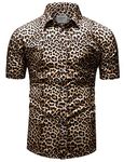 fohemr Mens Leopard Printed Shirt Short Sleeve Casual Button Down Retro Cheetah Print Shirt Yellow XX-Large