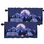 Batmerry Dark Blue Psychedelic Adventure Camping Valance Curtains, Art Starry Night Window Treatment Kitchen Valances Multilayer Polyester Blackout for Living Room/Bathroom, 2 Pack 52x18 inches