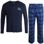 Lucky Brand Men's Pajama Set - 2 Piece Long Sleeve Crew Neck and Flannel Lounge Pants, Mood Indigo/Skydiver Plaid, S