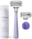 Flamingo Razors for Women Shave Set, 1 Women's Razor Handle (Lilac), 2 Razor Five-Blade Refills, 1 oz. Foaming Shave Gel, and 1 Shower Holder