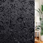 LEMON CLOUD Total Blackout Window Film Privacy Static Cling Frosted Black Window Covering 100% Opaque Film Tint Darkening Removable Film for High Privacy, (Blackout Tulip Design,44.5x200cm)