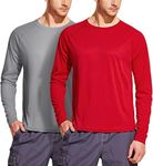 ATHLIO 2 Pack Men's Rashguard Swim Shirts, UPF 50+ Long Sleeve Loose-Fit Shirts, Cool Dry UV Protection Water T-Shirts