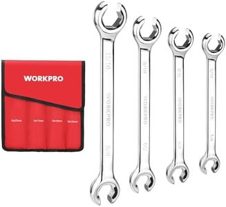 WORKPRO 4-Piece Flare Nut Wrench Set, SAE Brake Line Wrenches, 1/4", 5/16", 3/8", 7/16", 1/2", 9/16", 5/8", 11/16", Cr-V Steel, 15° Offset Head Tubing Wrench, Organizer Pouch Included